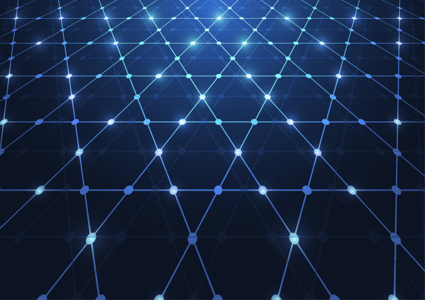 抽象技术以蓝六边形图案为背景，用网格点线概念进行交流创新。矢量图素材图片