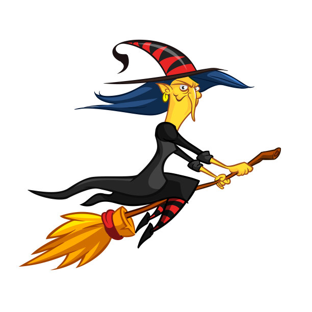 有趣的小女巫飞。卡通矢量插图。孤立在白色图片下载