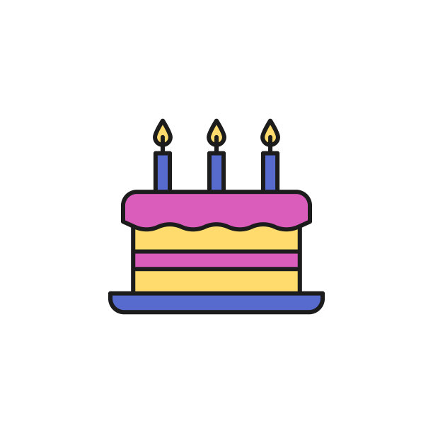 蛋糕上有彩色的蜡烛。移动概念和web应用的生日派对图标元素。彩色蛋糕与蜡烛图标可以用于网络和移动图片下载