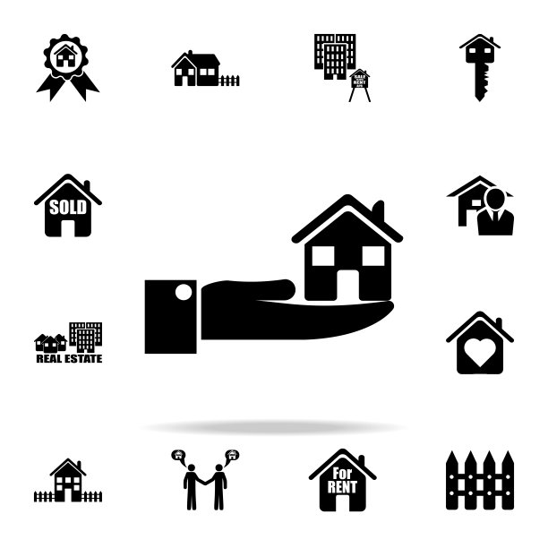 那只手握着房子的图标。房地产图标普遍设置为网络和移动图片下载