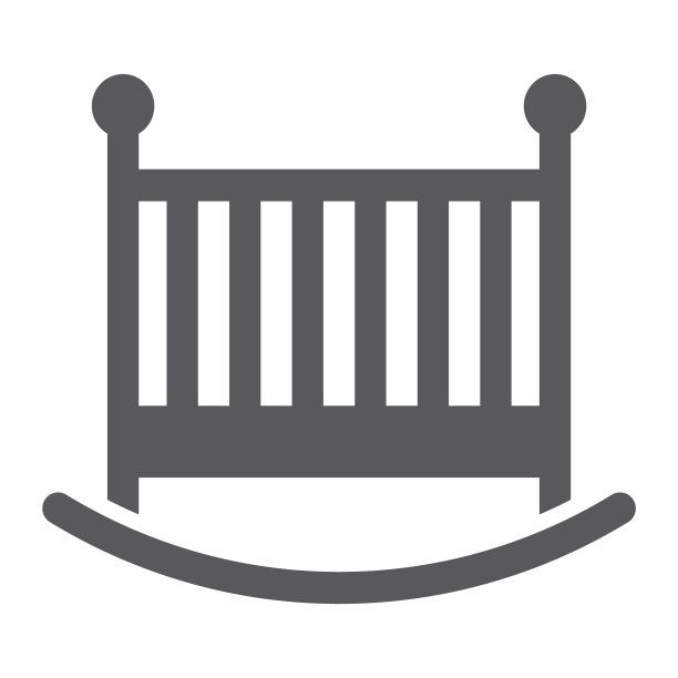 婴儿床字形图标，儿童和床，婴儿床标志，矢量图形，白色背景上的固体图案。图片下载