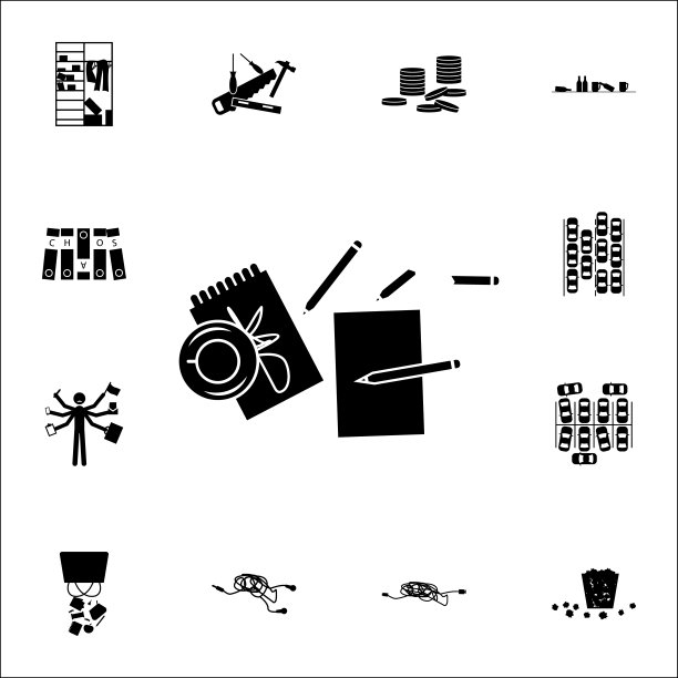 桌子上的图标一团糟。混乱图标通用设置为网络和移动图片下载