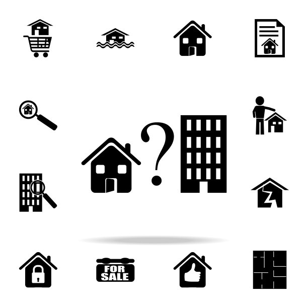 选择房子或公寓图标。房地产图标普遍设置为网络和移动图片下载