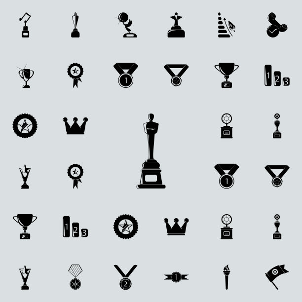 杯与剪影的男人图标。成功和奖励图标普遍设置为网络和移动图片下载