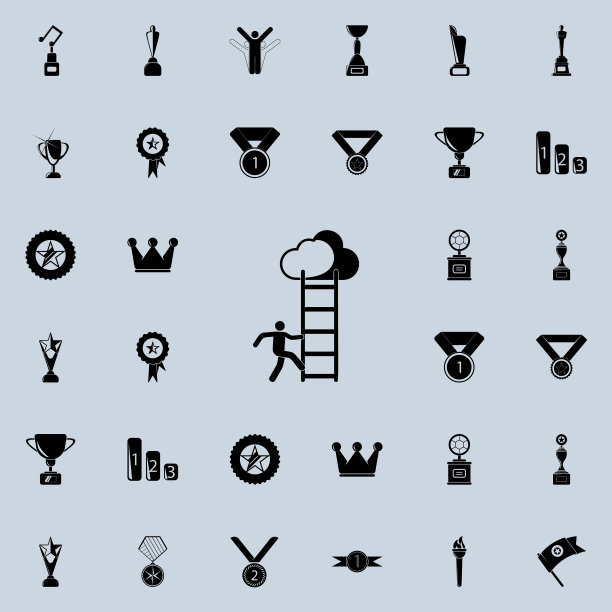 一个男人爬楼梯的图标。成功和奖励图标普遍设置为网络和移动图片下载