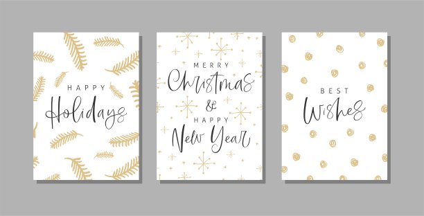 圣诞及新年贺卡一套，附有手写及手绘装饰元素。图片下载