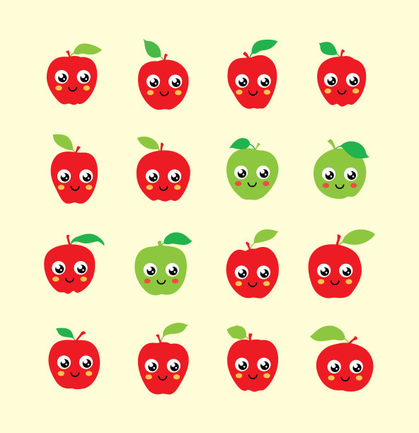 可爱的苹果卡通向量集图片下载