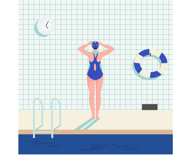 一个女孩准备在游泳池游泳，矢量插图图片下载