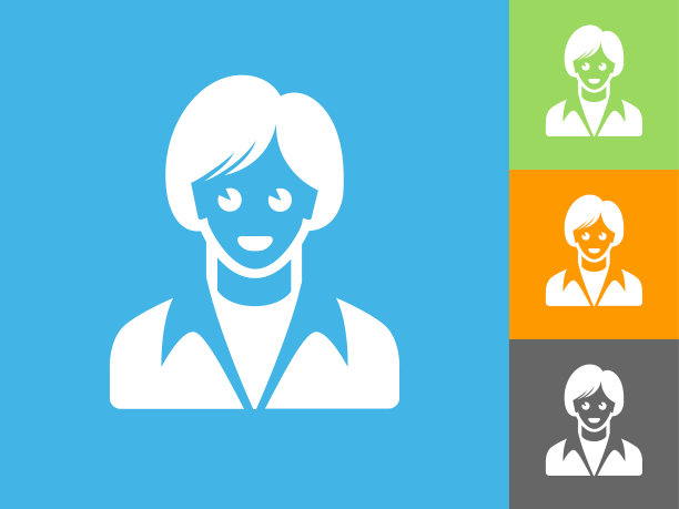 女人的脸肖像平面图标上的蓝色背景图片下载