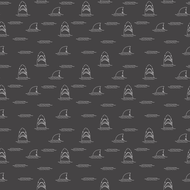 鲨鱼无缝模式，手绘手绘涂鸦鲨鱼，矢量插图图片下载