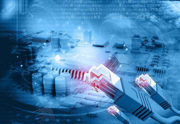 在电路板上的网络电缆的三维插图图片下载