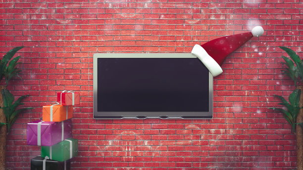 圣诞贺卡新年拷贝空间上的砖墙背景图片下载