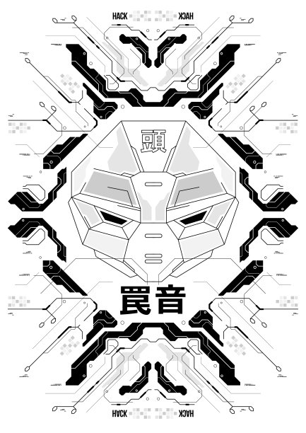 赛博朋克的未来海报，机器人头。技术抽象海报模板。现代传单为网和打印。图片下载