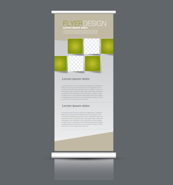 卷起垂直旗帜站模板。抽象背景概念用于商业、教育、演示、广告。图片下载