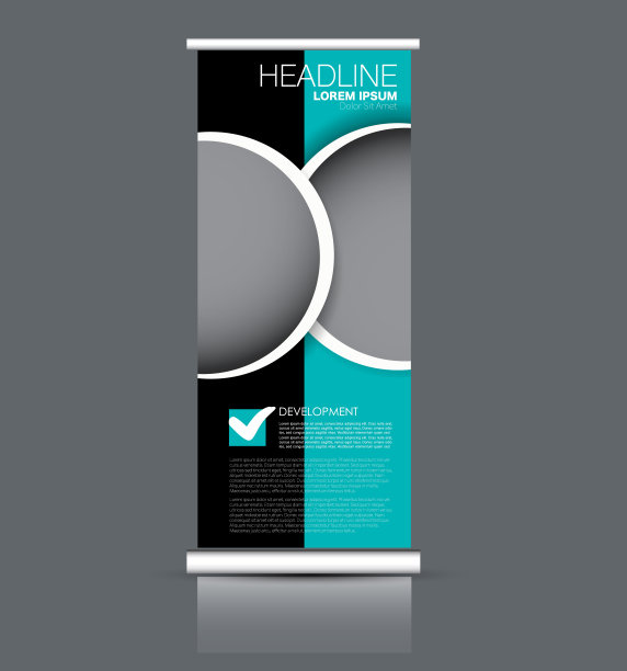 卷起垂直旗帜站模板。抽象背景概念用于商业、教育、演示、广告。可编辑的矢量图。蓝色的颜色。图片下载