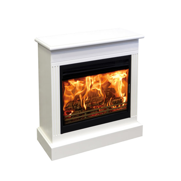 燃烧的白色壁炉孤立在白色背景。侧视图图片下载
