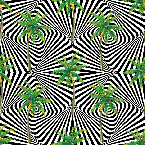 夏天用棕榈树无缝图案。热带海滩自然矢量插图。完美的壁纸，图案填充，网页背景，表面纹理，纺织品图片下载