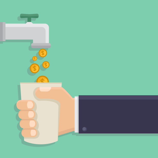 手持玻璃，自来水，硬币，平面设计矢量插图图片下载