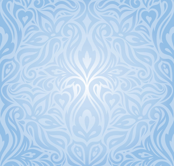 柔和的蓝色花卉矢量无缝装饰背景复古复古墙纸设计图片下载