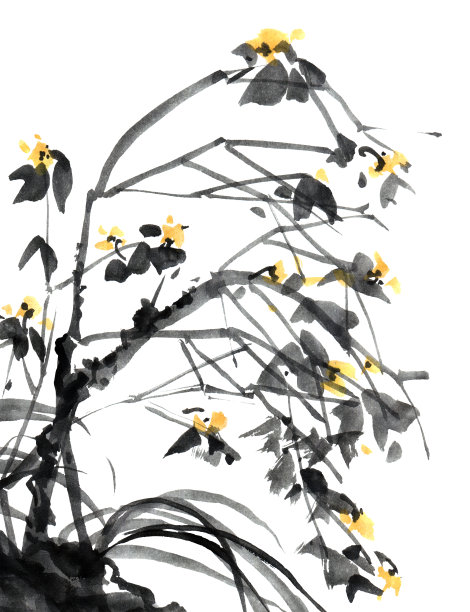 水彩和墨水用树叶画树图片下载