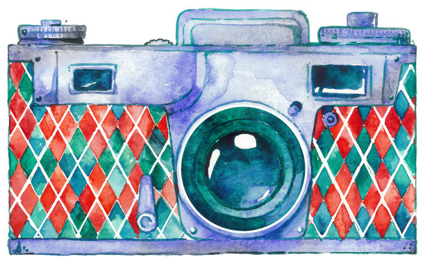 复古相机水彩设计图片下载