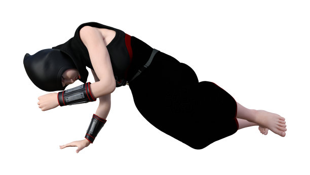 3D插图女忍者在白色图片下载