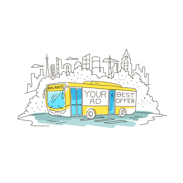带广告草图的客车。图片下载