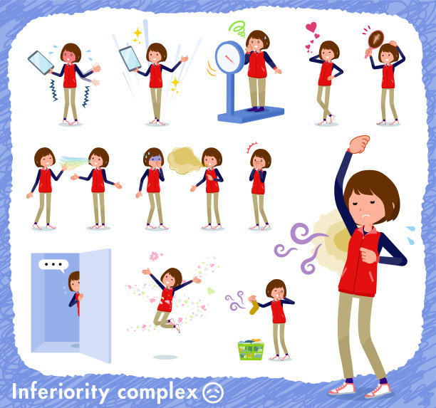 平铺式店员红色制服女性综合体图片下载