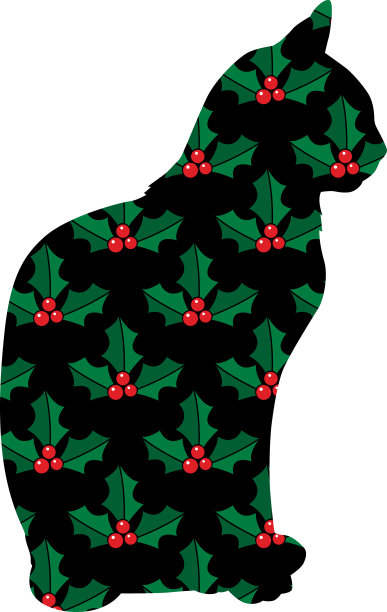 圣诞冬青猫图片下载