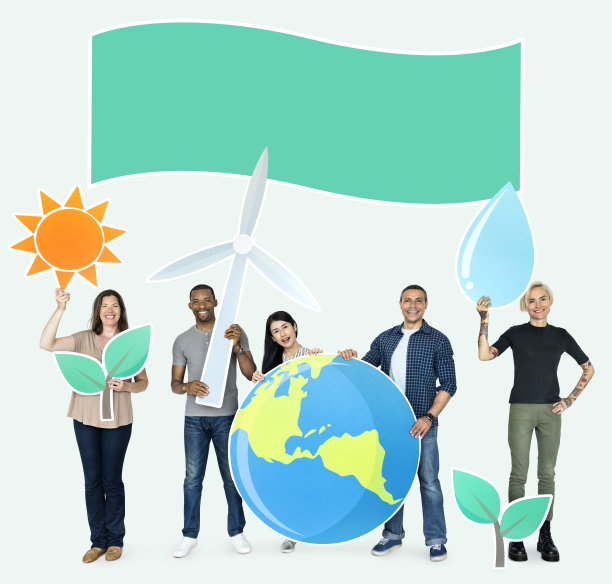 一群不同的人举着环保图标图片下载