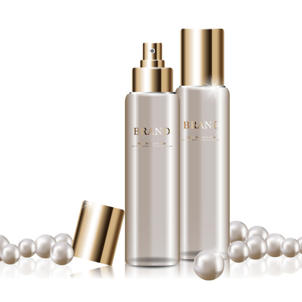 每年或节日特卖补水面霜。白珍珠和金霜面膜瓶隔离在亮片颗粒背景上。优雅的化妆品广告，插画。图片下载