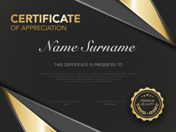 文凭证书模板黑色和金色的颜色与豪华和现代风格向量图像。图片下载