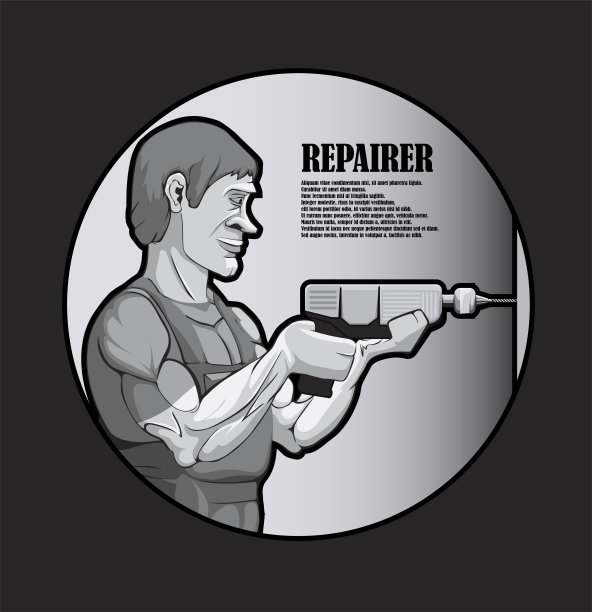 插图，工人在墙上钻孔图片下载