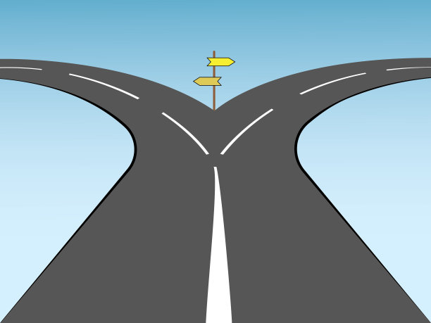 双向街道与方向标志的未来一步的业务图片下载