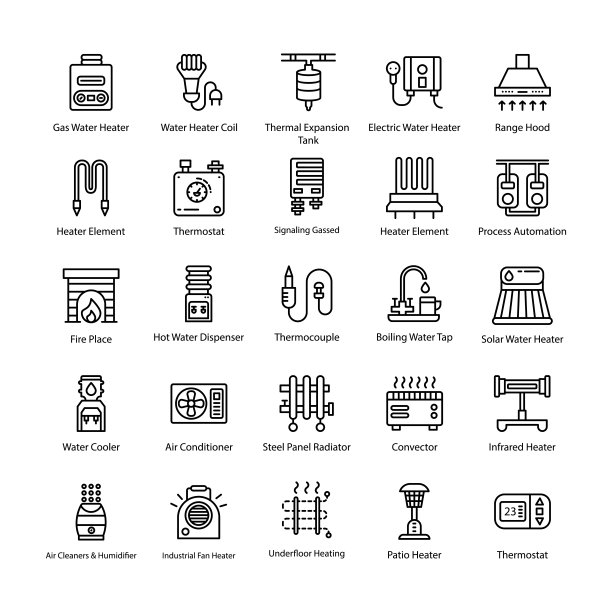 加热系统线矢量图标图片下载