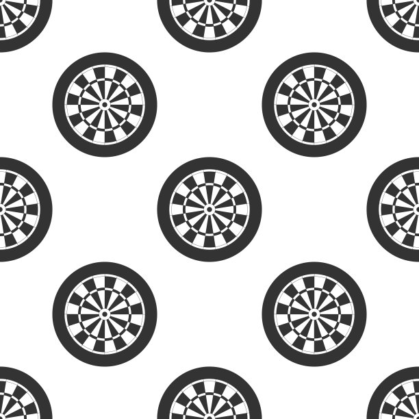 经典的飞镖板与二十黑白扇区图标无缝模式上的白色背景。飞镖靶信号。圆靶信号。游戏的概念。平面设计。矢量图图片下载