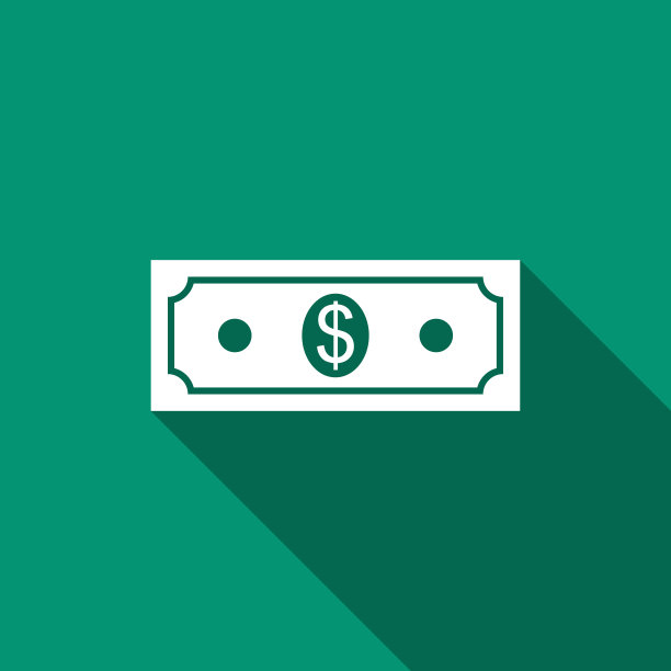 纸币上印着美钞的图标，孤立着长长的影子。美元钞票的迹象。平面设计。矢量图图片下载