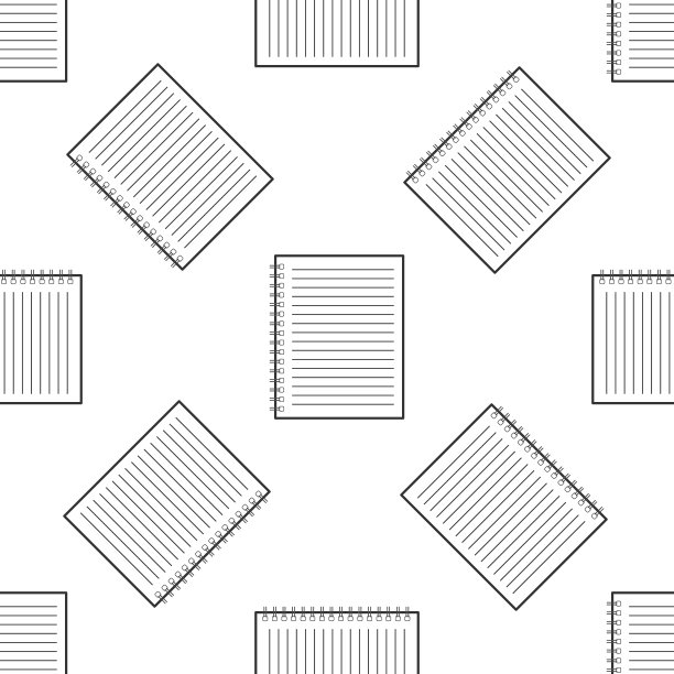 笔记本图标无缝模式上的白色背景。螺旋记事本图标。学校的笔记本。书写纸。对商业的日记。笔记本的封面设计。办公文具用品。矢量图图片下载