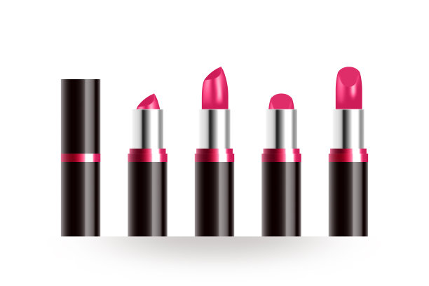 3D虚拟口红粉色与银色和黑色案例插图孤立在白色背景，与复制空间图片下载