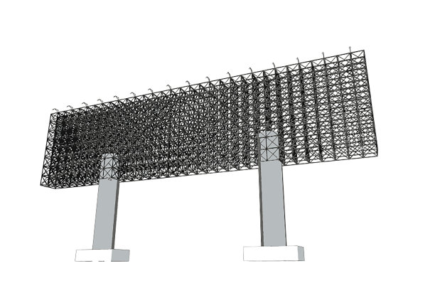 正面视图的空白广告广告牌钢结构尺寸16 × 32米约30米高，可用于广告设计或向公众发送信息或任何目的的公共关系或公关。图片下载