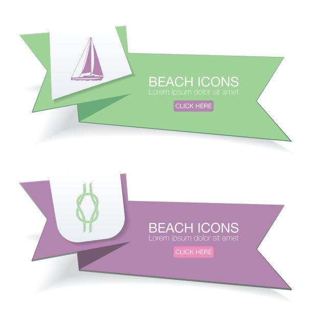 海滩上鲜艳的旗帜上的航海图标图片下载