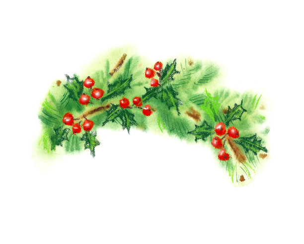 有冬青浆果的圣诞松树枝。图片下载