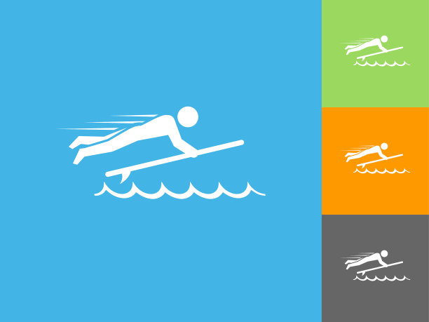 棍图和冲浪板平面图标上的蓝色背景图片下载