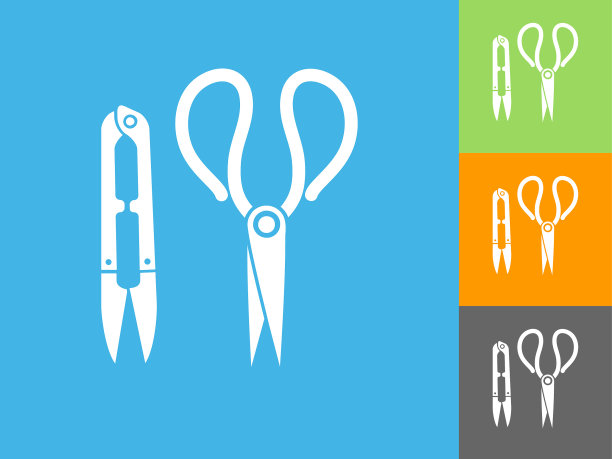 缝纫工具平面图标上的蓝色背景图片下载