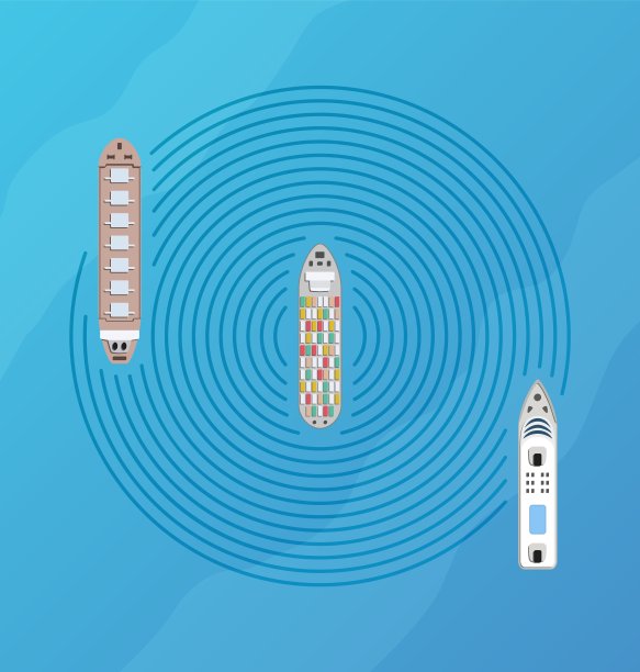 自动船雷达俯视图。自驾船概念。图片下载