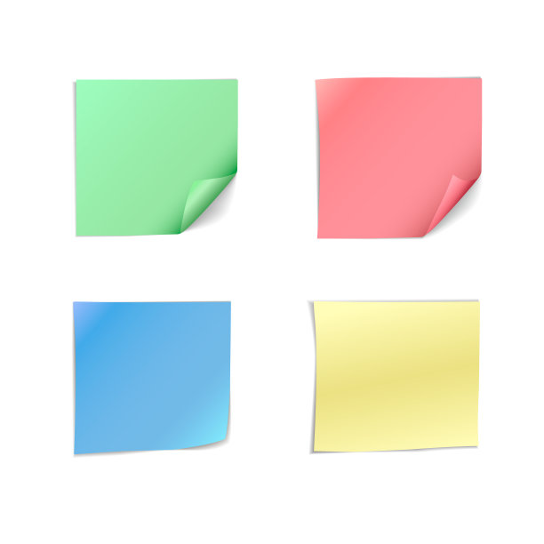 一套四色正方形空白纸贴纸的笔记图片下载