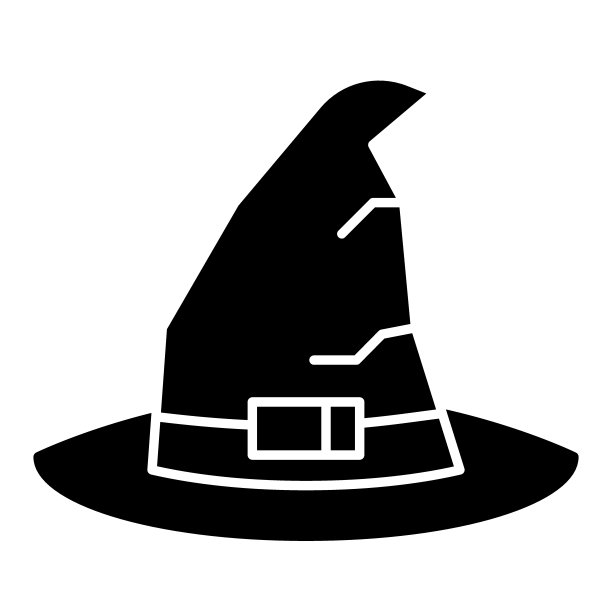 女巫帽子固体图标。向导帽矢量插图孤立在白色。万圣节服装与十字字形风格的设计，设计的网页和应用程序。Eps 10。图片下载