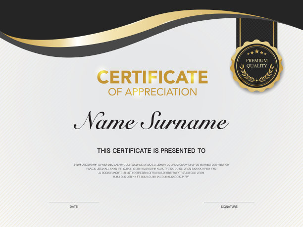 文凭证书模板黑色和金色的颜色与豪华和现代风格向量图像。图片下载