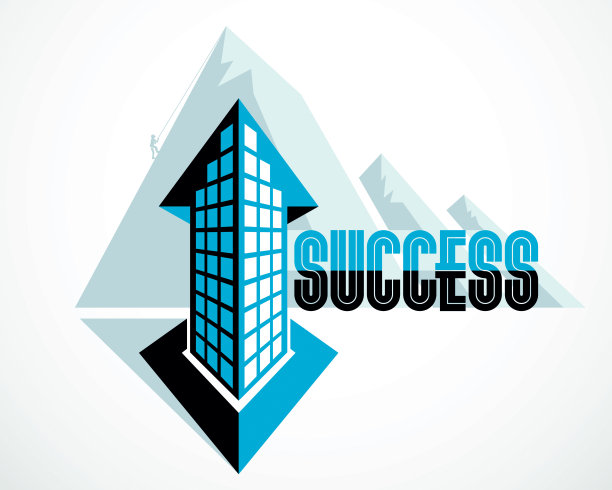 攀岩者作为现代建筑商业办公楼背后一种达到成功目标的理念。职业生涯的概念。矢量插图。房地产中心，未来主义的外观。图片下载