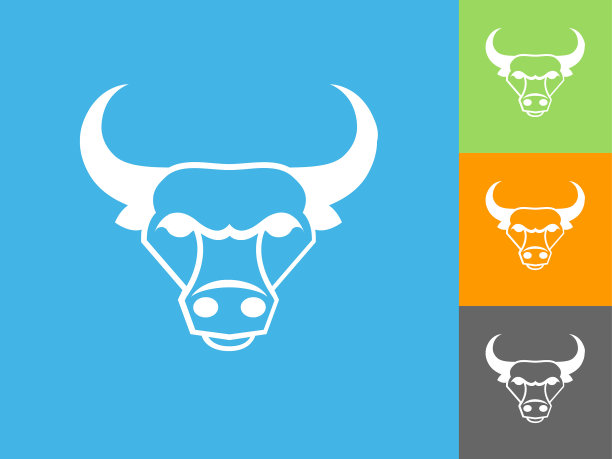 公牛和角在蓝色背景上的平坦图标图片下载